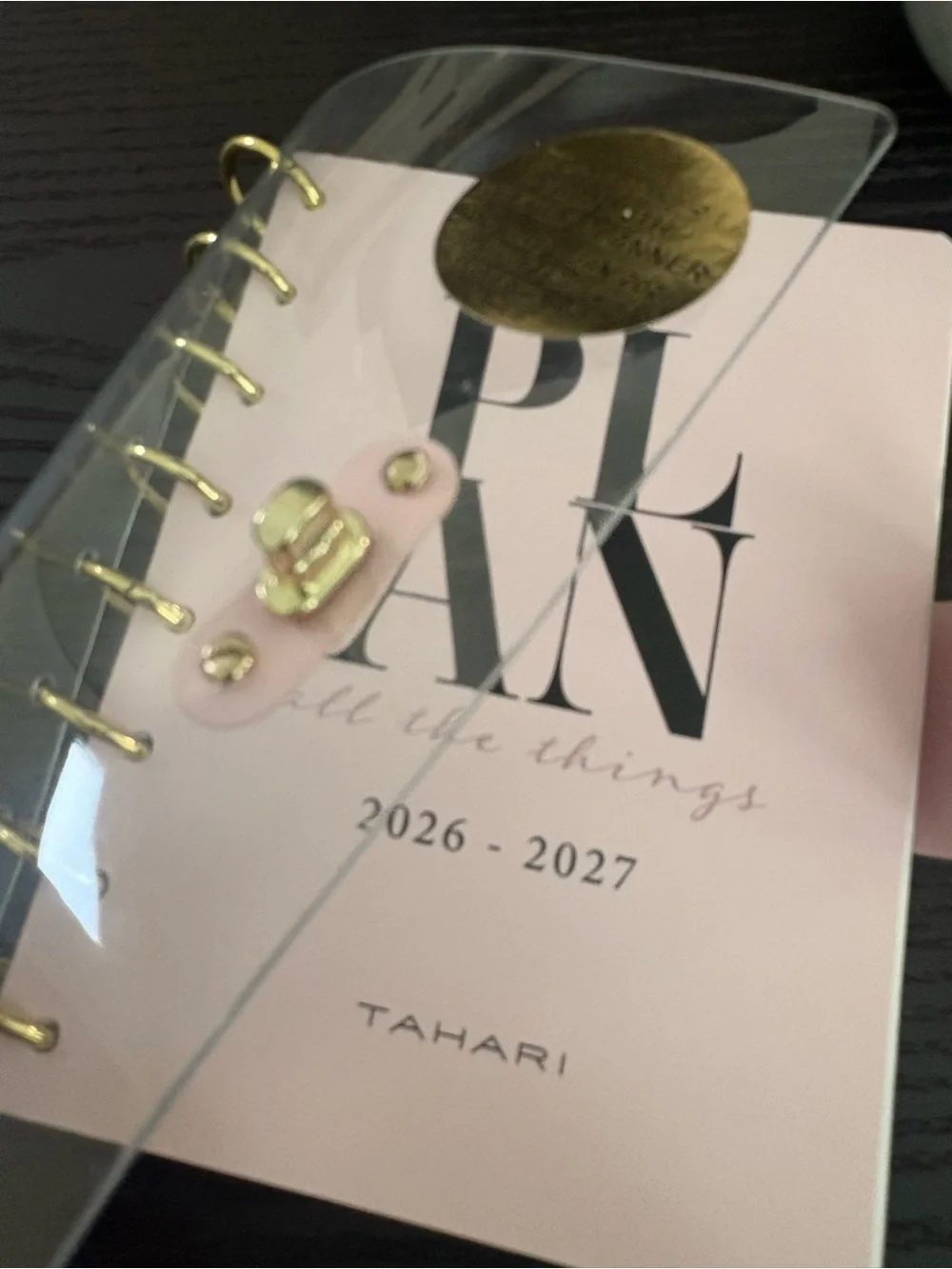 Tahari Blush Pink Weekly Planner with Gold Discs - New